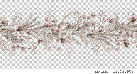 A seamless border of African steppe grasses and flowers. Isolated watercolor illustration for home textiles, eco-friendly projects, fabric printing, and interior design. A seamless border of African steppe grasses and flowers. Isolated watercolor illustration for home textiles, eco-friendly projects, fabric printing, and interior design. 133539903