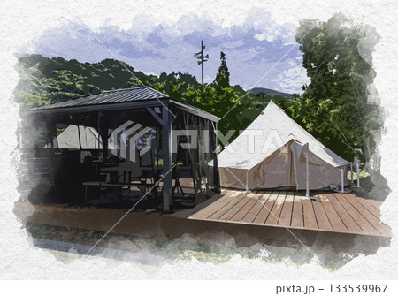 水彩画風　安芸灘とびしま海道　大崎下島　ゆたか海の駅　新とびしま館　グランピング施設　広島県呉市 133539967