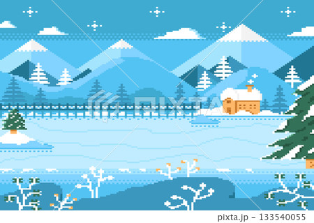 vector illustration of winter landscape pixel 133540055