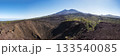 Wide panoramic view on volcano Pico del Teide with snow spots from hiking trail Samara. Mountains and lava fields with pine tree forest. El Teide National Park, Tenerife, Canary Islands, Spain 133540085