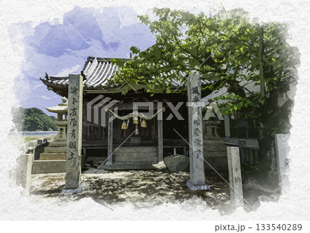水彩画風　安芸灘とびしま海道　大崎下島　御手洗　恵美須神社　広島県呉市 133540289