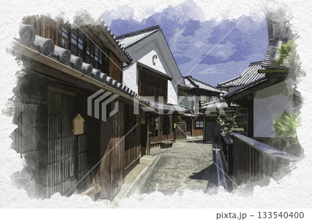 水彩画風　安芸灘とびしま海道　大崎下島　御手洗　広島県呉市 133540400