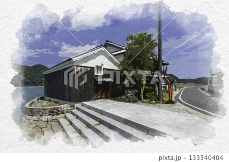 水彩画風　安芸灘とびしま海道　大崎下島　御手洗　広島県呉市 133540404