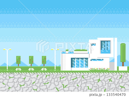 white minimal modern house pixel 133540470
