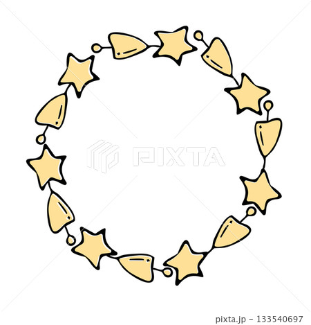 Round frame with stars and bells Round frame with stars and bells 133540697