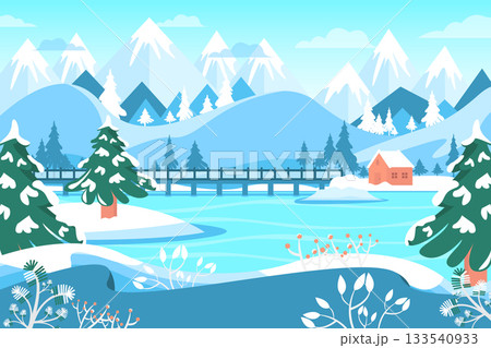 landscape with wooden bridge and mountains pixel landscape with wooden bridge and mountains pixel 133540933