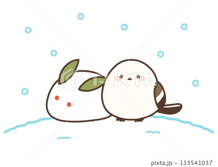 雪の日に寄り添う雪うさぎとシマエナガ 雪の日に寄り添う雪うさぎとシマエナガ 133541037