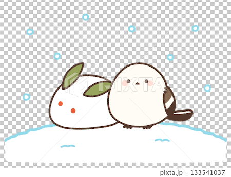 雪の日に寄り添う雪うさぎとシマエナガ 雪の日に寄り添う雪うさぎとシマエナガ 133541037