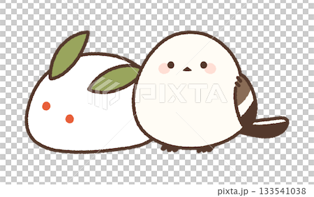 Snow rabbit and long-tailed tit Snow rabbit and long-tailed tit 133541038