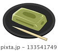 お皿にのった抹茶外郎のイラスト（抹茶スイーツ16） 133541749