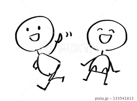 シンプルな線画の人物アイコン　またね　座って笑う　ご機嫌 133541813