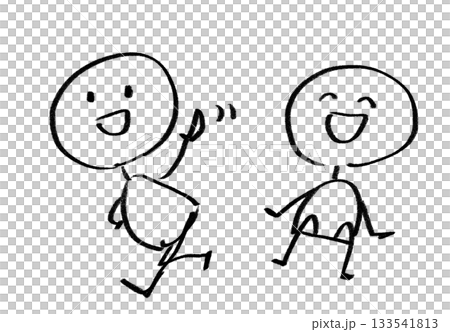 シンプルな線画の人物アイコン　またね　座って笑う　ご機嫌 133541813