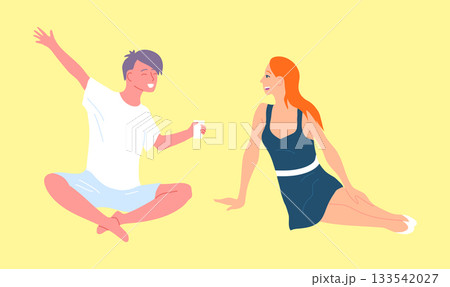 Cartoon Color Characters Couple Spends Time Together Rest Concept Flat Design Style. Vector illustration Cartoon Color Characters Couple Spends Time Together Rest Concept Flat Design Style. Vector illustration 133542027