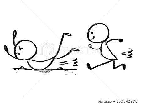 シンプルな人のイラストの線画　走る　転ぶ　コケる 133542278