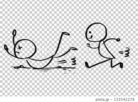 シンプルな人のイラストの線画　走る　転ぶ　コケる 133542278