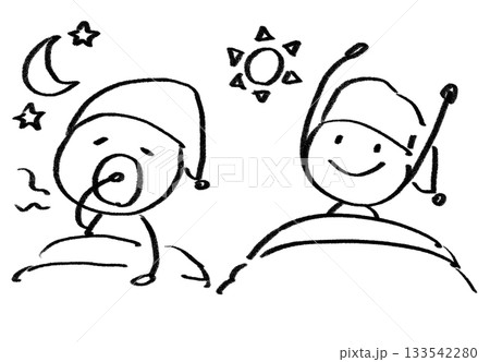 シンプルな人のイラストの線画　起きる　寝る 133542280