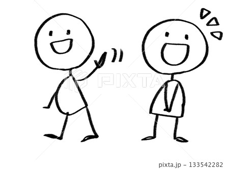 シンプルな人のイラストの線画 笑顔で挨拶をする シンプルな人のイラストの線画 笑顔で挨拶をする 133542282
