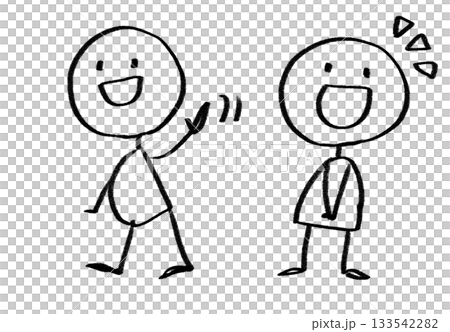シンプルな人のイラストの線画 笑顔で挨拶をする シンプルな人のイラストの線画 笑顔で挨拶をする 133542282