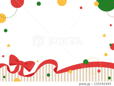 リボンのデコレーションフレーム、円形オブジェクト、ポップなデザイン 133542445