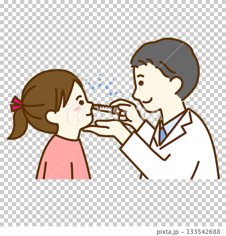 点鼻ワクチンを接種する子供と男性医師 133542688
