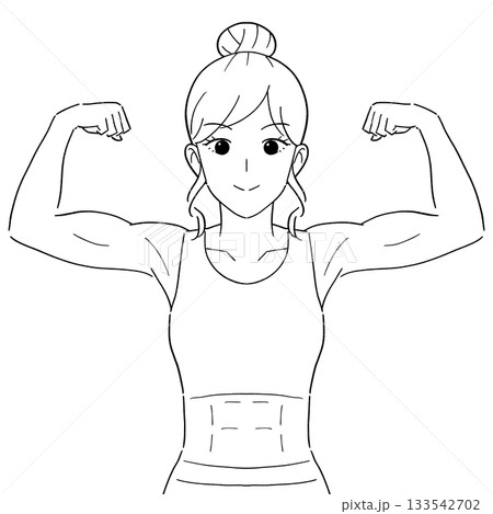 筋肉隆々の女性　白黒イラスト 133542702