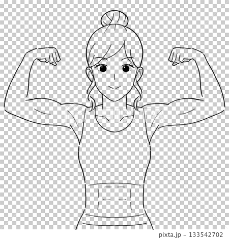 筋肉隆々の女性　白黒イラスト 133542702