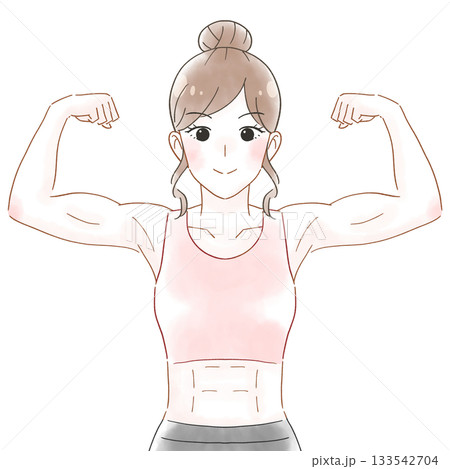 筋肉隆々の女性　水彩風イラスト 133542704