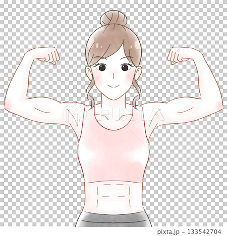 筋肉隆々の女性　水彩風イラスト 133542704