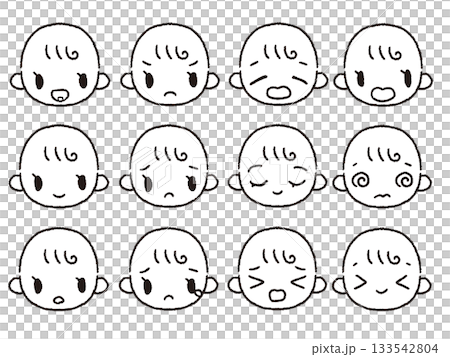 Hand-drawn baby facial expression set black and white 2 Hand-drawn baby facial expression set black and white 2 133542804