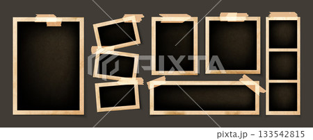 Vintage photo frames glued by adhesive tape 133542815