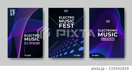 Electro music poster with abstract sound wave 133542859