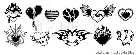 Goth heart tattoo design - y2k gothic emo elements Goth heart tattoo design - y2k gothic emo elements 133542865
