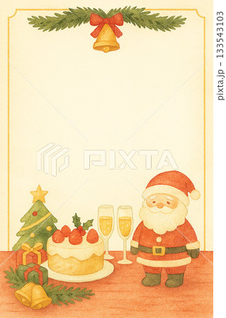 サンタとケーキのあるクリスマスカード 133543103