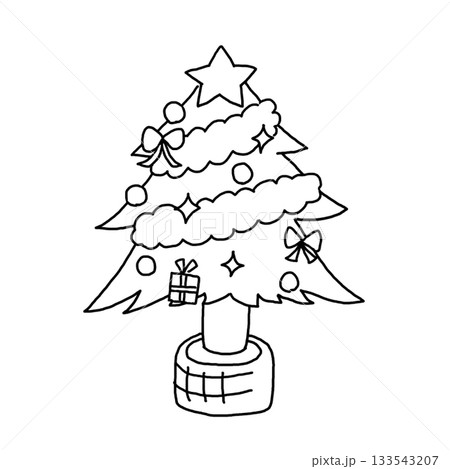 クリスマスツリーのモノクロイラスト 133543207