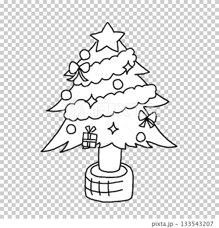 クリスマスツリーのモノクロイラスト 133543207