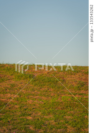 埼玉県鴻巣市の河川敷の土手と夕空、広大な余白の背景 133543262