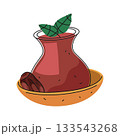 Arabic tea jug or drink kettle. Vector hot beverage or middle east herb cuisine serving. Feast ceremony or banquet ritual. Cuisine serving and culinary, hospitality clipart element. Relaxation, health 133543268