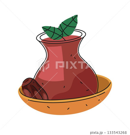 Arabic tea jug or drink kettle. Vector hot beverage or middle east herb cuisine serving. Feast ceremony or banquet ritual. Cuisine serving and culinary, hospitality clipart element. Relaxation, health 133543268