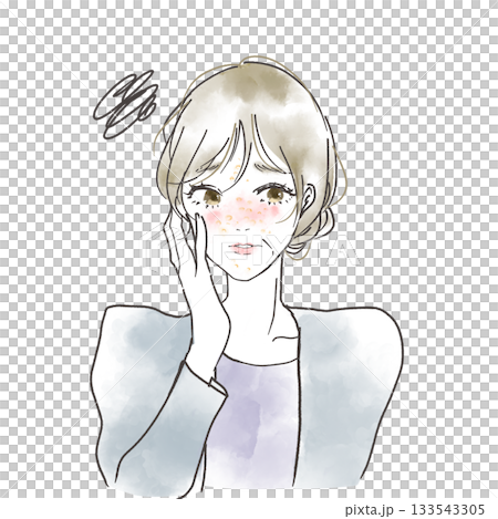 更年期で肌荒れに困っているミドル女性のイラスト 133543305