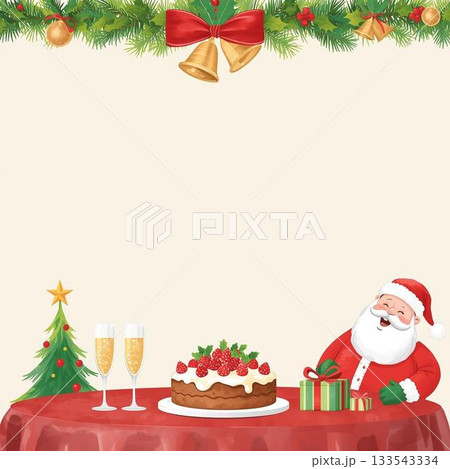1人クリスマスパーティーをするサンタクロース 1人クリスマスパーティーをするサンタクロース 133543334