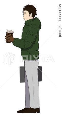 コーヒーを手に出勤する男性 コーヒーを手に出勤する男性 133544139