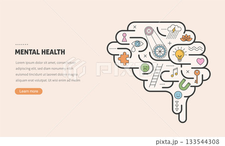 Abstract brain infographic. Mental health concept illustration. Abstract brain infographic. Mental health concept illustration. 133544308
