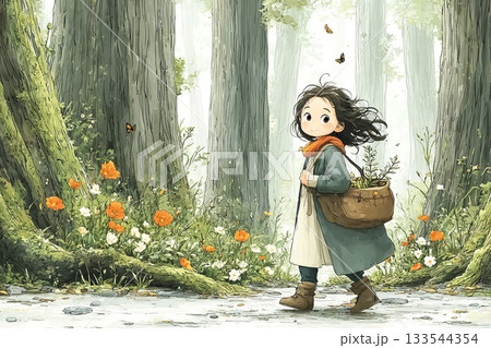 美優シリーズ：春のセコイアの森を歩く美優 133544354