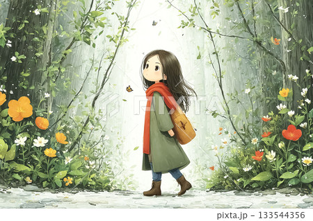 美優シリーズ：春のセコイアの森を歩く美優 133544356