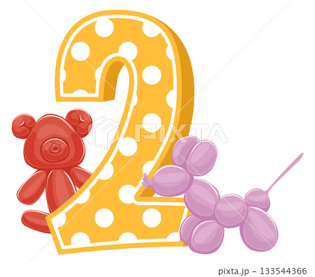 A number 2 is written in yellow with red polka dots A number 2 is written in yellow with red polka dots 133544366
