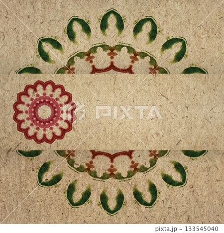 Recycled paper background with a delicate flower-shaped watercolor pattern, featuring a warm brown textured surface and a soft retro aesthetic ideal for vintage style designs and decorative projects  133545040