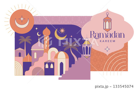 Ramadan Kareem background in modern geometric style. Islamic greeting card, poster and banner Ramadan Kareem background in modern geometric style. Islamic greeting card, poster and banner 133545074