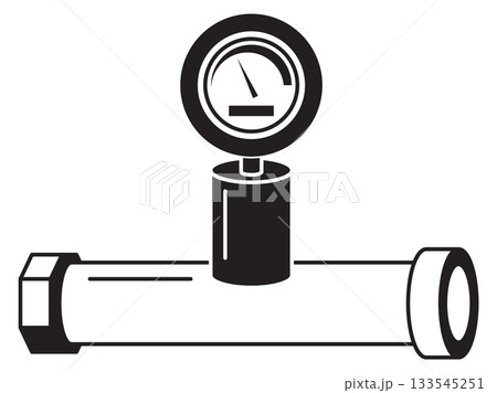 A black and white drawing of a pipe with a gauge on it 133545251