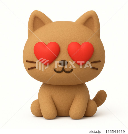目をハートにするねこちゃんの3D風マスコット 133545659