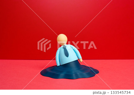 An office worker melts under stress and strain. The concept of exhaustion and burnout at work. Workplace stress, employee well-being, corporate pressure. Burnout prevention. 133545734